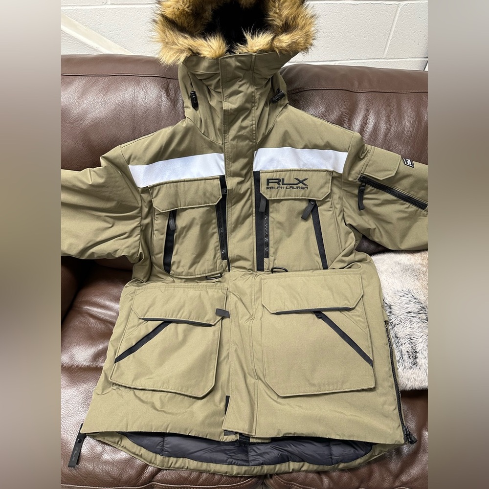 RLX Ralph Lauren Men’s Olive Fur-Trim Parka Jacket